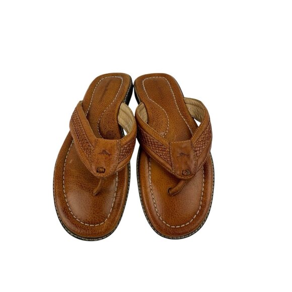 *Tommy Bahama Anchors Away Sandals Mens 12D Brown Leather Flip Flop Quiet Luxury - Picture 3 of 7